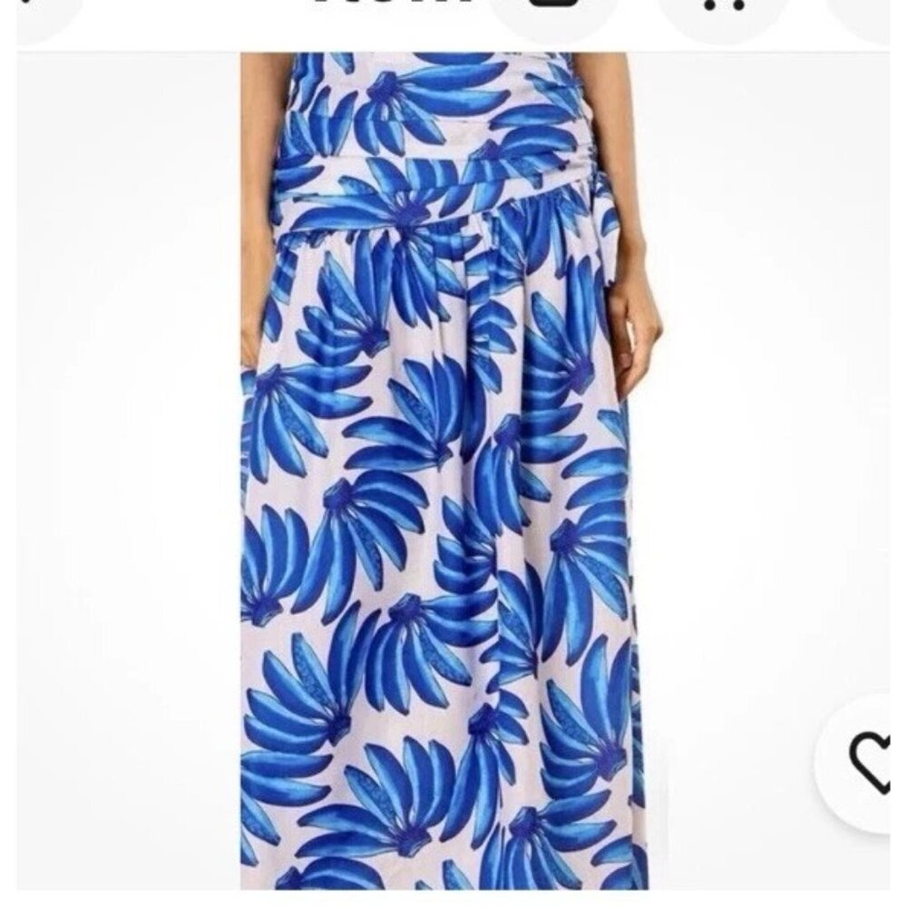 HT 360 Collective Small Blue Banana Print Maxi Skirt Flowy High waist Tropical